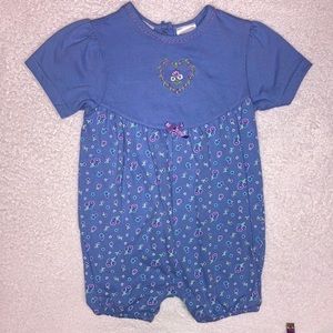 NWT vintage blue romper with purple flowers 24m